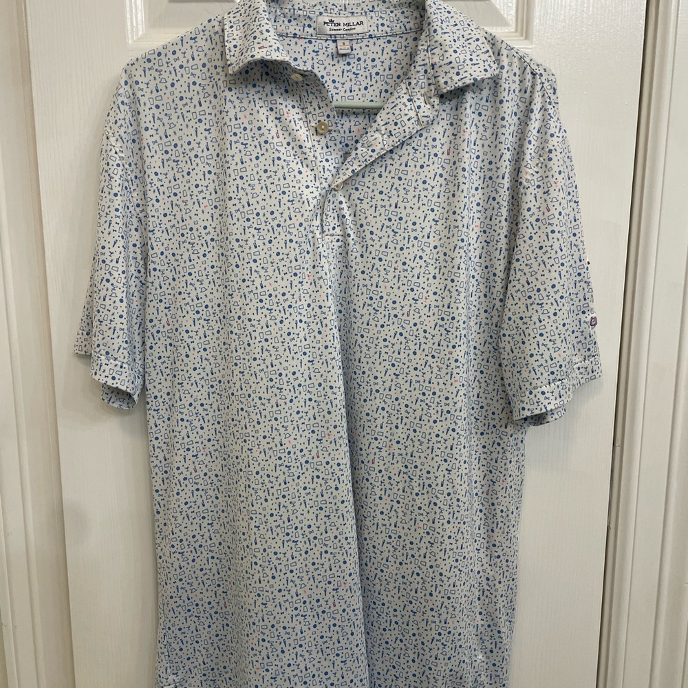 Peter Millar Blue and White Polo Shirt